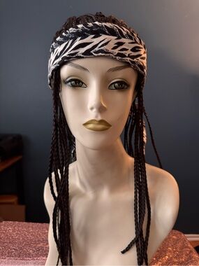 Black & White Zebra Headwrap with Long Braided Strands
